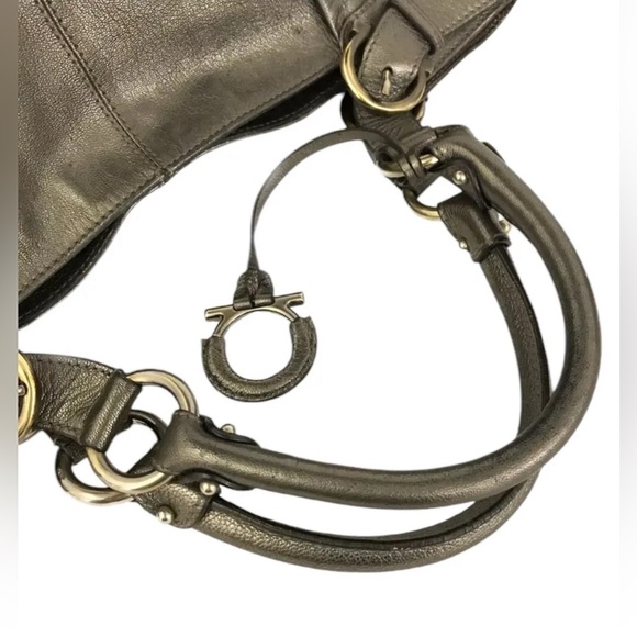 Salvatore Ferragamo Metallic Silver Leather Handbag, Authentic - Picture 6 of 10